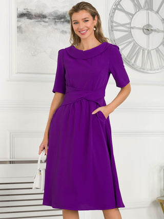 Over Detail Flared Dress, Purple