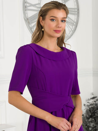 Over Detail Flared Dress, Purple