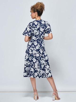 Wylla Wrap Woven Midi Dress, Navy Floral