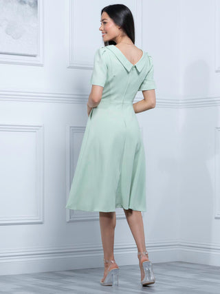 Jolie Moi Valery Button Collar Dress, Green Multi
