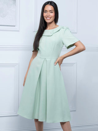 Jolie Moi Valery Button Collar Dress, Green Multi