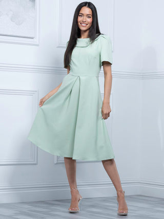 Jolie Moi Valery Button Collar Dress, Green Multi