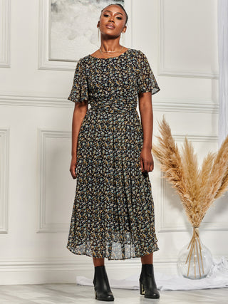 Angel Sleeve Wrap Tie Front Maxi Dress, Black Floral – Jolie Moi Retail