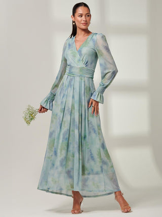 Tie Dye Print Mesh Maxi Dress, Green Multi Jolie Moi Retail Tie Dye Print Mesh Maxi Dress, Green Multi Jolie Moi Retail