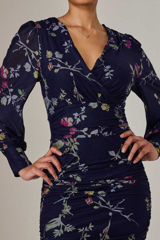 Mesh Bodycon Midi Dress, Navy Red Floral