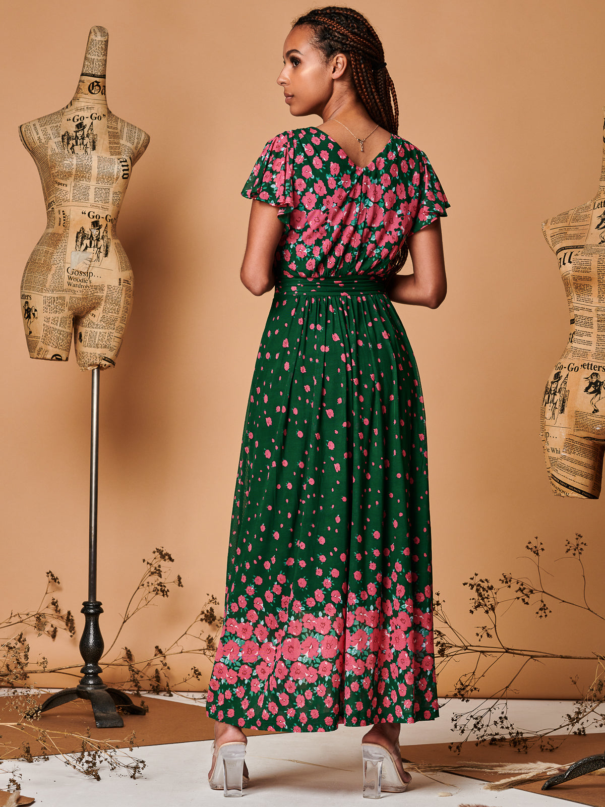 Green floral hotsell print maxi dress