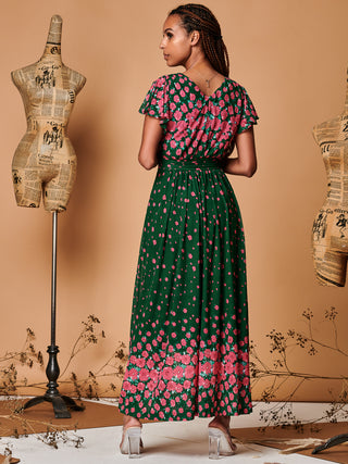 Carlii Symmetrical Print Mesh Maxi Dress, Green Floral