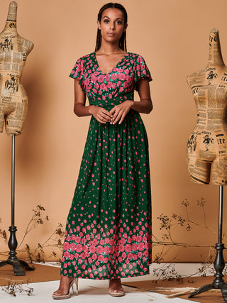 Carlii Symmetrical Print Mesh Maxi Dress, Green Floral Jolie Moi Retail Carlii Symmetrical Print Mesh Maxi Dress, Green Floral Jolie Moi Retail