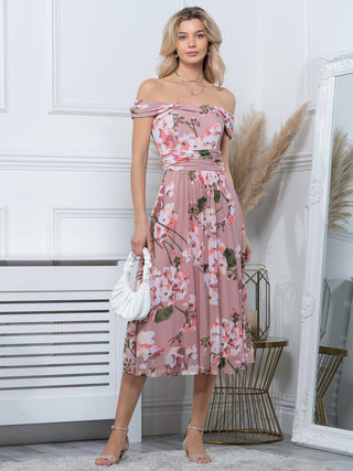 Paula Bardot Neck Mesh Dress, Dusty Pink – Jolie Moi Retail