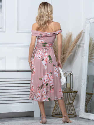Paula Bardot Neck Mesh Dress, Dusty Pink