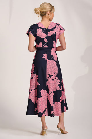 Kimono Sleeve Print Scuba Midaxi Dress, Pink Floral