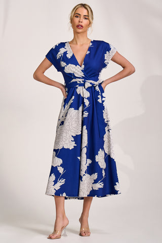 Kimono Sleeve Print Scuba Midaxi Dress, Royal Blue