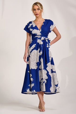 Kimono Sleeve Print Scuba Midaxi Dress, Royal Blue