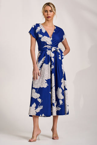 Kimono Sleeve Print Scuba Midaxi Dress, Royal Blue