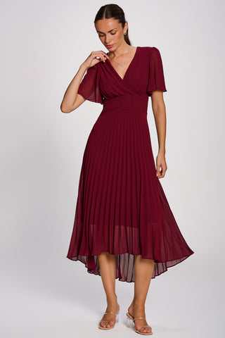 Chiffon Pleated Maxi Dress, Burgundy