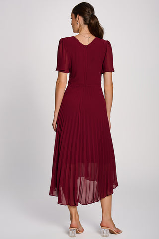 Chiffon Pleated Maxi Dress, Burgundy