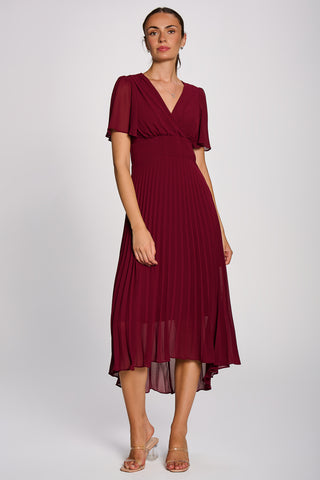 Chiffon Pleated Maxi Dress, Burgundy