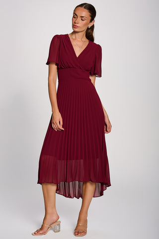 Chiffon Pleated Maxi Dress, Burgundy