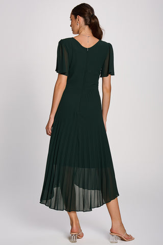 Chiffon Pleated Maxi Dress, Dark Green