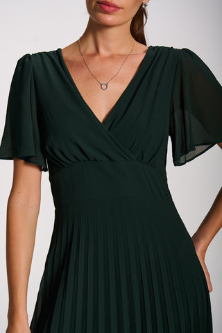 Chiffon Pleated Maxi Dress, Dark Green