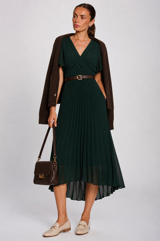 Chiffon Pleated Maxi Dress, Dark Green