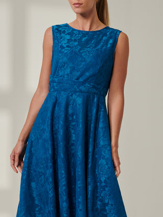 Laced Fit & Flare Mid Dress, Blue