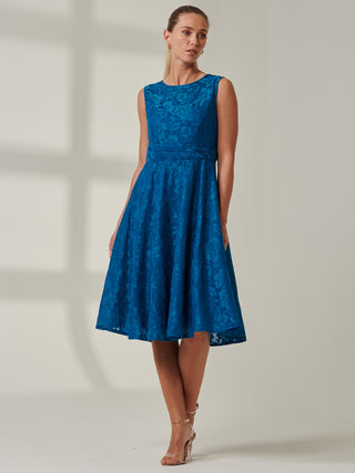 Laced Fit & Flare Mid Dress, Blue