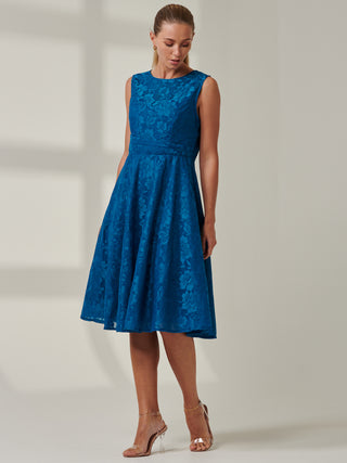 Laced Fit & Flare Mid Dress, Blue