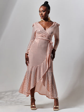 Sparkly Glitter Wrap Flare Maxi Dress, Dusty Pink Jolie Moi Retail Sparkly Glitter Wrap Flare Maxi Dress, Dusty Pink Jolie Moi Retail