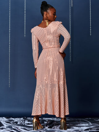 Sparkly Glitter Wrap Flare Maxi Dress, Dusty Pink
