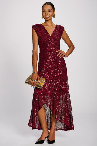 Sequin Flare Hem Maxi Dress, Burgundy