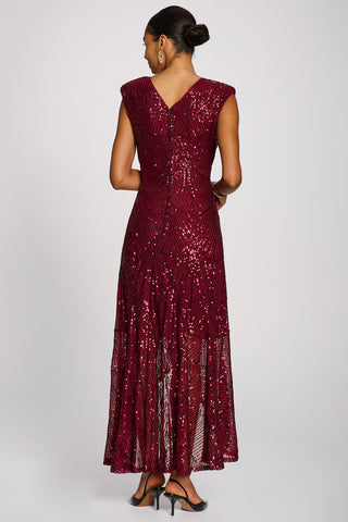 Sequin Flare Hem Maxi Dress, Burgundy