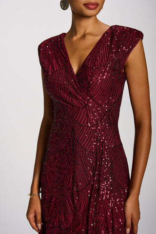 Sequin Flare Hem Maxi Dress, Burgundy