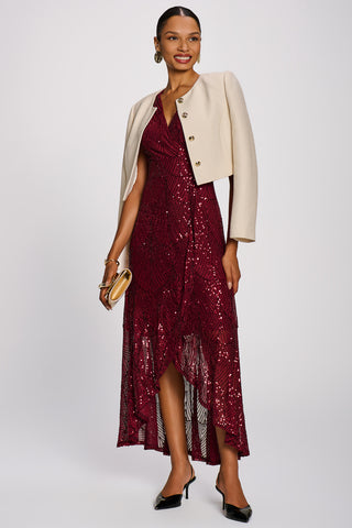 Sequin Flare Hem Maxi Dress, Burgundy