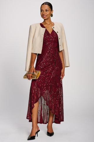 Sequin Flare Hem Maxi Dress, Burgundy