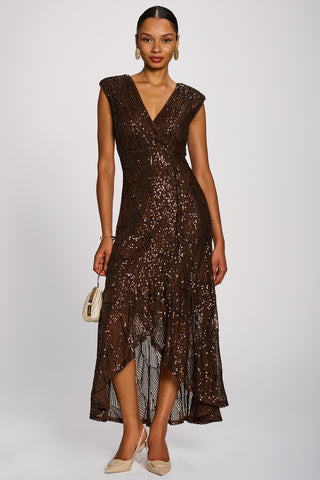 Sequin Flare Hem Maxi Dress, Chocolate Brown