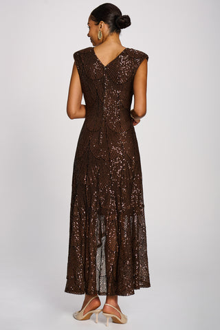 Sequin Flare Hem Maxi Dress, Chocolate Brown
