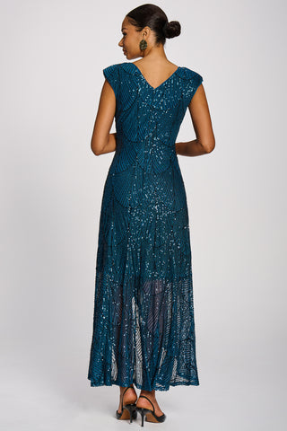 Sequin Flare Hem Maxi Dress, Deep Teal