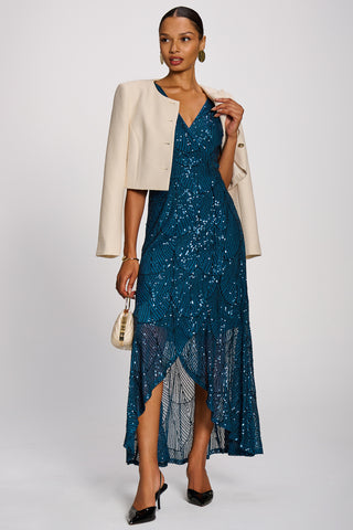 Sequin Flare Hem Maxi Dress, Deep Teal
