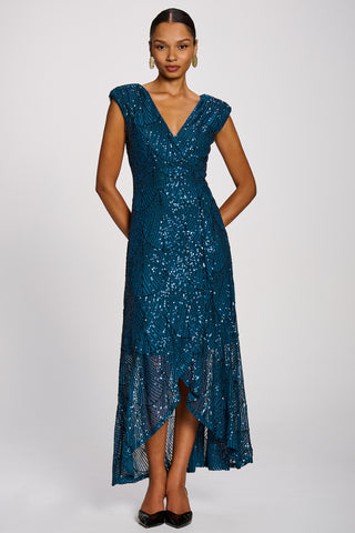 Sequin Flare Hem Maxi Dress, Deep Teal
