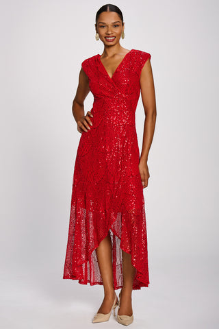 Sequin Flare Hem Maxi Dress, Scarlet Red