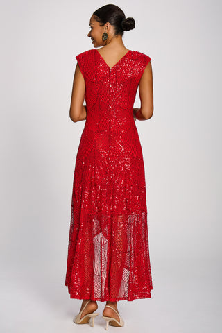 Sequin Flare Hem Maxi Dress, Scarlet Red
