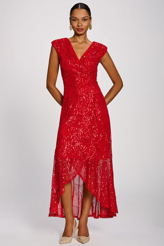Sequin Flare Hem Maxi Dress, Scarlet Red