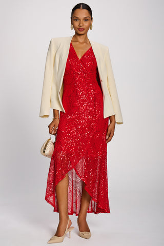 Sequin Flare Hem Maxi Dress, Scarlet Red