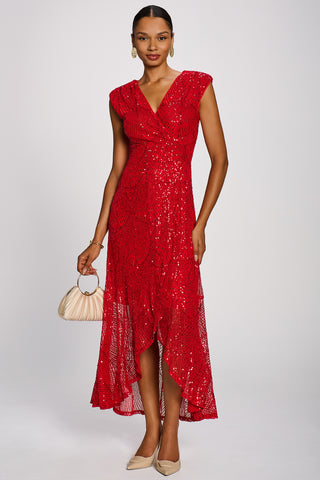 Sequin Flare Hem Maxi Dress, Scarlet Red