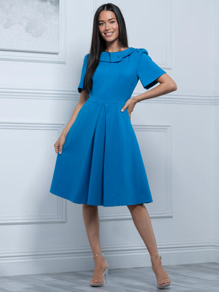 Sophia Button Collar Dress, Royal Blue