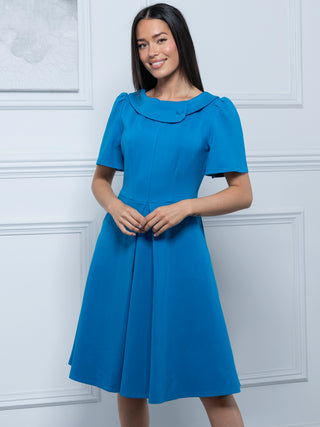 Sophia Button Collar Dress, Royal Blue