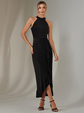 Halter Neck Frill Jersey Maxi Dress, Black Jolie Moi Retail Halter Neck Frill Jersey Maxi Dress, Black Jolie Moi Retail