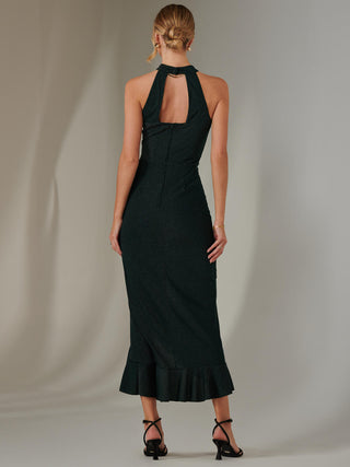 Halter Neck Frill Jersey Maxi Dress, Dark Green Jolie Moi Retail Halter Neck Frill Jersey Maxi Dress, Dark Green Jolie Moi Retail