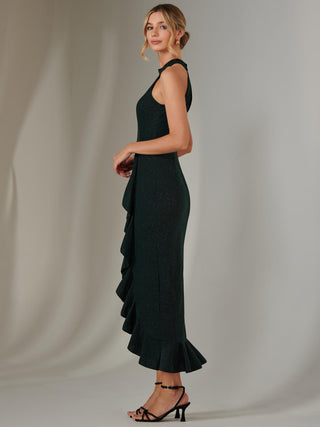 Halter Neck Frill Jersey Maxi Dress, Dark Green Jolie Moi Retail Halter Neck Frill Jersey Maxi Dress, Dark Green Jolie Moi Retail